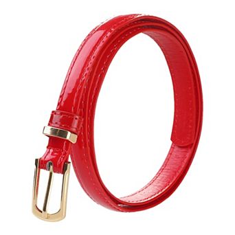 Womens Patent Leather PU Skinny Waist Belt for Jeans with Alloy Buckle