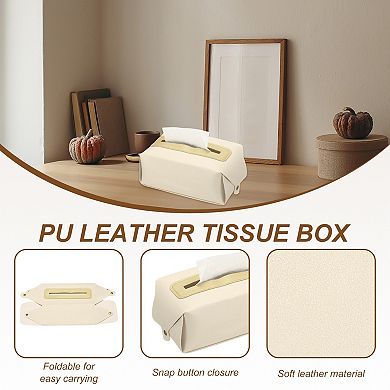 Faux Leather Tissue Box Cover, Rectangular PU Tissue Holder Bag with Button for Home/Bathroom/Car