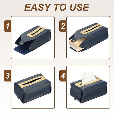 Faux Leather Tissue Box Cover, Rectangular PU Tissue Holder Bag with Button for Home/Bathroom/Car