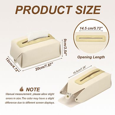 Faux Leather Tissue Box Cover, Rectangular PU Tissue Holder Bag with Button for Home/Bathroom/Car