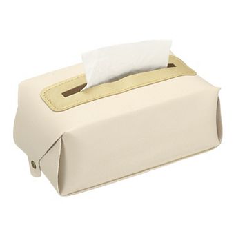 Faux Leather Tissue Box Cover, Rectangular PU Tissue Holder Bag with Button for Home/Bathroom/Car
