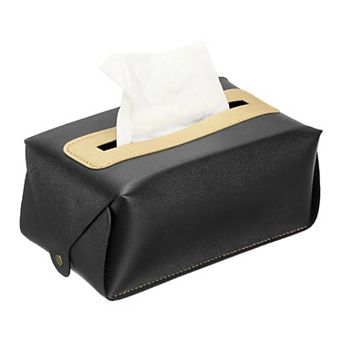 Faux Leather Tissue Box Cover, Rectangular PU Tissue Holder Bag with Button for Home/Bathroom/Car