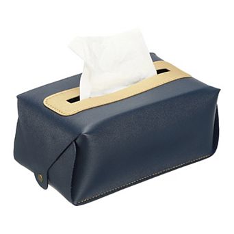 Faux Leather Tissue Box Cover, Rectangular PU Tissue Holder Bag with Button for Home/Bathroom/Car