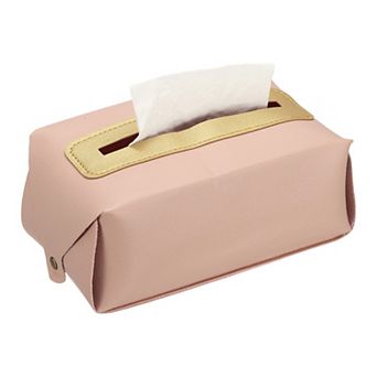 Faux Leather Tissue Box Cover, Rectangular PU Tissue Holder Bag with Button for Home/Bathroom/Car
