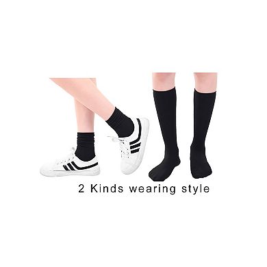Women Elastic Selvedge Cuffs Sheer Nylon Crew Socks 2 Pairs