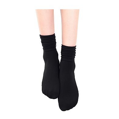 Women Elastic Selvedge Cuffs Sheer Nylon Crew Socks 2 Pairs
