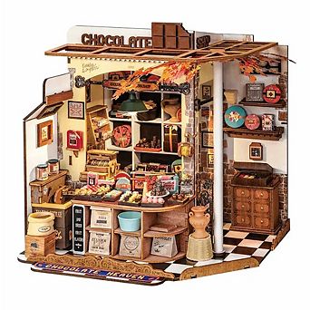 Rolife DIY Henry's Chocolate Shop 1:18 Scale Dollhouse Diorama, Tiny Building Kit Crafts
