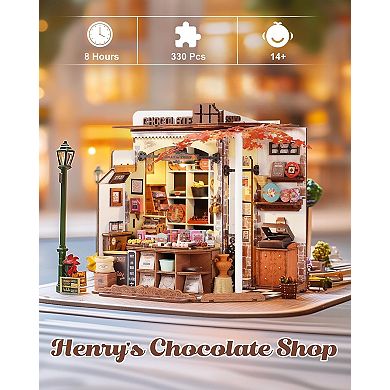 Rolife DIY Henry's Chocolate Shop 1:18 Scale Dollhouse Diorama, Tiny Building Kit Crafts