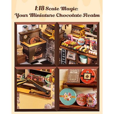Rolife DIY Henry's Chocolate Shop 1:18 Scale Dollhouse Diorama, Tiny Building Kit Crafts