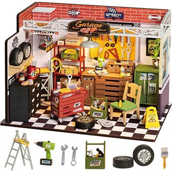 Rolife Garage Workshop, Build 1/20 Mini House Kit with LED Craft Kits