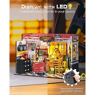 Rolife Garage Workshop, Build 1/20 Mini House Kit with LED Craft Kits