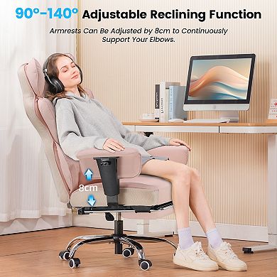 GTPLAYER Fabric Gaming Chair with Footrest, Linkage Armrests, Ergonomic Support