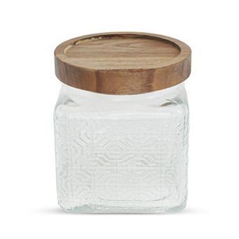 16.91oz Durable Window Paper Pattern Decorative Glass Jar with Lid 1 pc Clear Wood Color