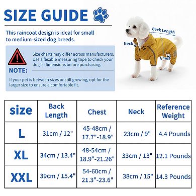 1Pc Dog Raincoat, Waterproof Dog Jacket with Hood