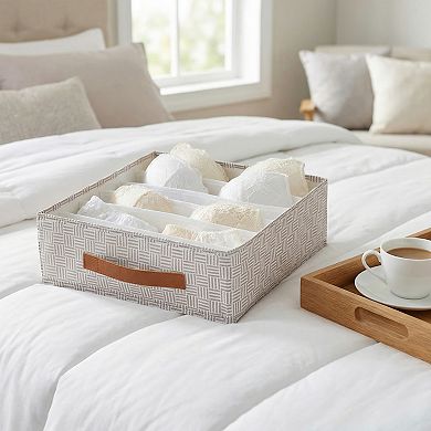 Compartmental Storage Box Fabric Storage Bin for Closet Collapsible Storage Basket for Clothes 6Grid
