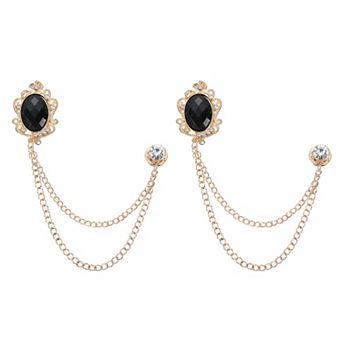 2 pc Gem Hanging Chain Brooch Pins, Rhinestone