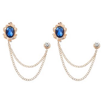 2 pc Gem Hanging Chain Brooch Pins, Rhinestone