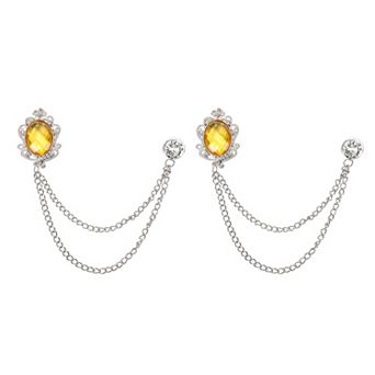 2 pc Gem Hanging Chain Brooch Pins, Rhinestone