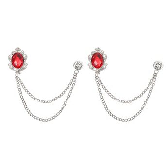 2 pc Gem Hanging Chain Brooch Pins, Rhinestone