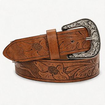 Vintage Western Engraved Buckle Cowboy Belt for Men Women