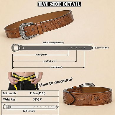 Vintage Western Engraved Buckle Cowboy Belt for Men Women