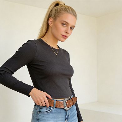 Vintage Western Engraved Buckle Cowboy Belt for Men Women