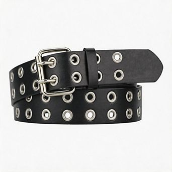 Unisex Grommet Double Hole Leather Belt