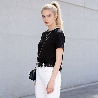 Unisex Grommet Double Hole Leather Belt