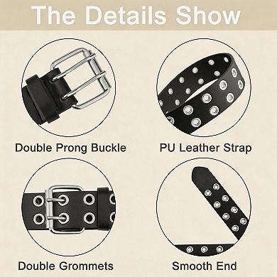 Unisex Grommet Double Hole Leather Belt