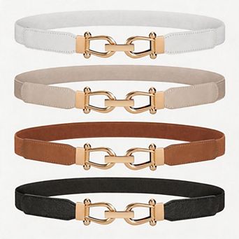 4 pc Retro Stretch Skinny Belt Gold Buckle for Women