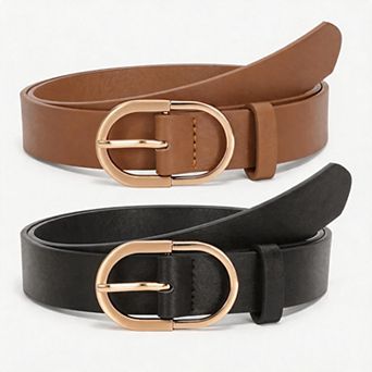 Womens Leather Fashion Belt With Gold Buckle