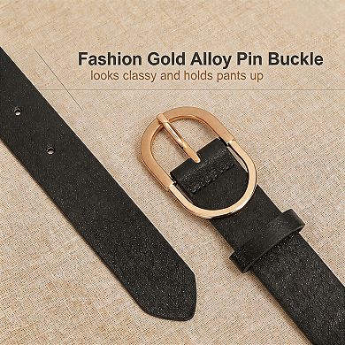 Womens Leather Fashion Belt With Gold Buckle