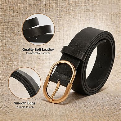 Womens Leather Fashion Belt With Gold Buckle