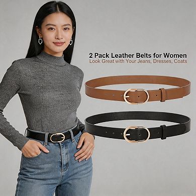 Womens Leather Fashion Belt With Gold Buckle