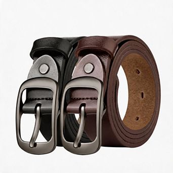 2 Pack Women Leather Pin Buckle Belt for Daily Wear