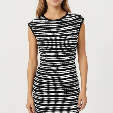Women's Sleeveless Crew Neck Striped Knit Column Maxi Dress