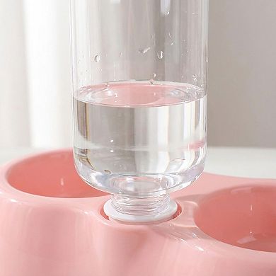 Plastic Double Pet Bowl with Gravity Water Bottle Feeder