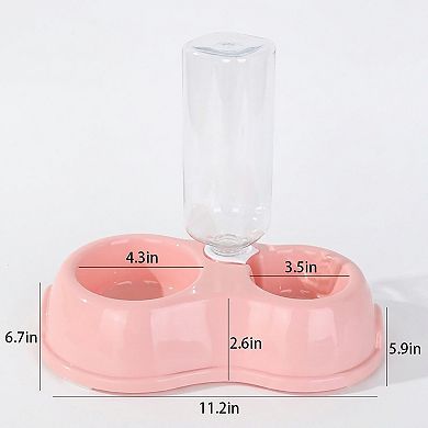 Plastic Double Pet Bowl with Gravity Water Bottle Feeder