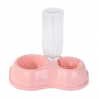 Plastic Double Pet Bowl with Gravity Water Bottle Feeder