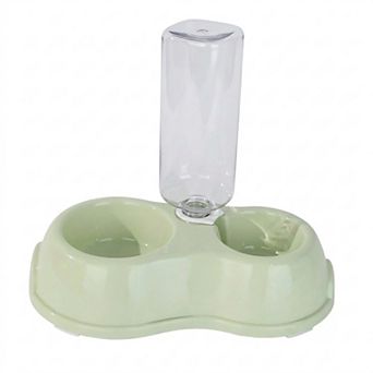 Plastic Double Pet Bowl with Gravity Water Bottle Feeder