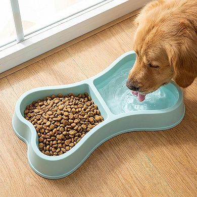 Plastic Bone Shaped Double Pet Bowl for Food and Water