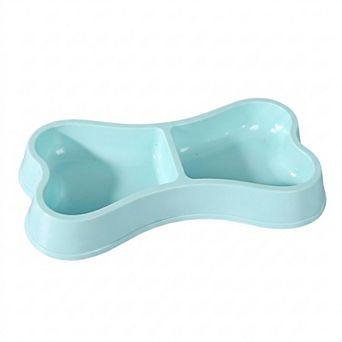 Plastic Bone Shaped Double Pet Bowl for Food and Water