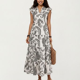Women's Paisley Print Flutter Sleeve Tiered Maxi Dress