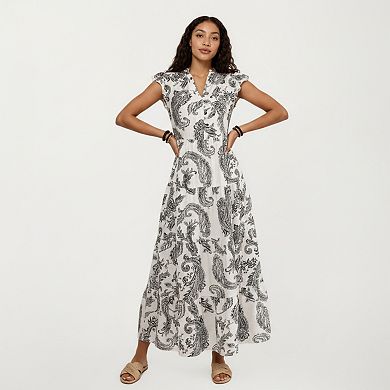 Women's Paisley Print Flutter Sleeve Tiered Maxi Dress