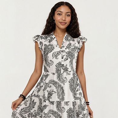Women's Paisley Print Flutter Sleeve Tiered Maxi Dress