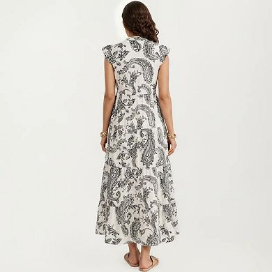 Women's Paisley Print Flutter Sleeve Tiered Maxi Dress