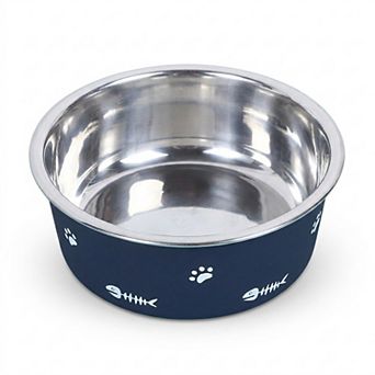 Stainless Steel Pet Bowl - Non-Slip Dog and Cat Food Dish with Paw Print Accent