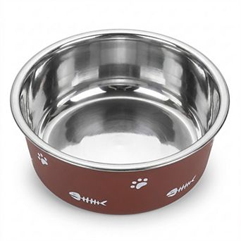 Stainless Steel Pet Bowl - Non-Slip Dog and Cat Food Dish with Paw Print Accent