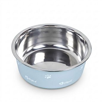 Stainless Steel Pet Bowl - Non-Slip Dog and Cat Food Dish with Paw Print Accent