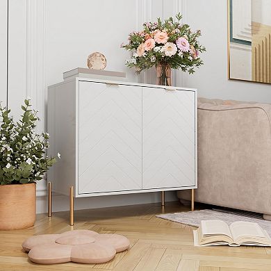 2-Door Accent Cabinet Storage Cabinet with Adjustable Shelf Modern Sideboard with Gold Legs